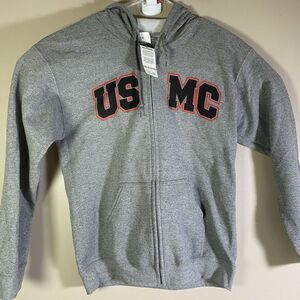 USMC US Marine Corps Hoodie Sweatshirt Mens Medium Heathered Gray ZIp NWT